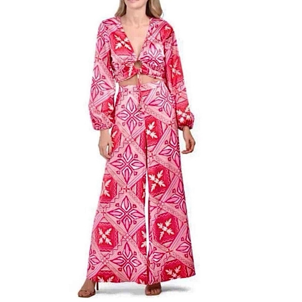 Carolina Constas Stylish Pink Patterned Women's 2 piece outfit